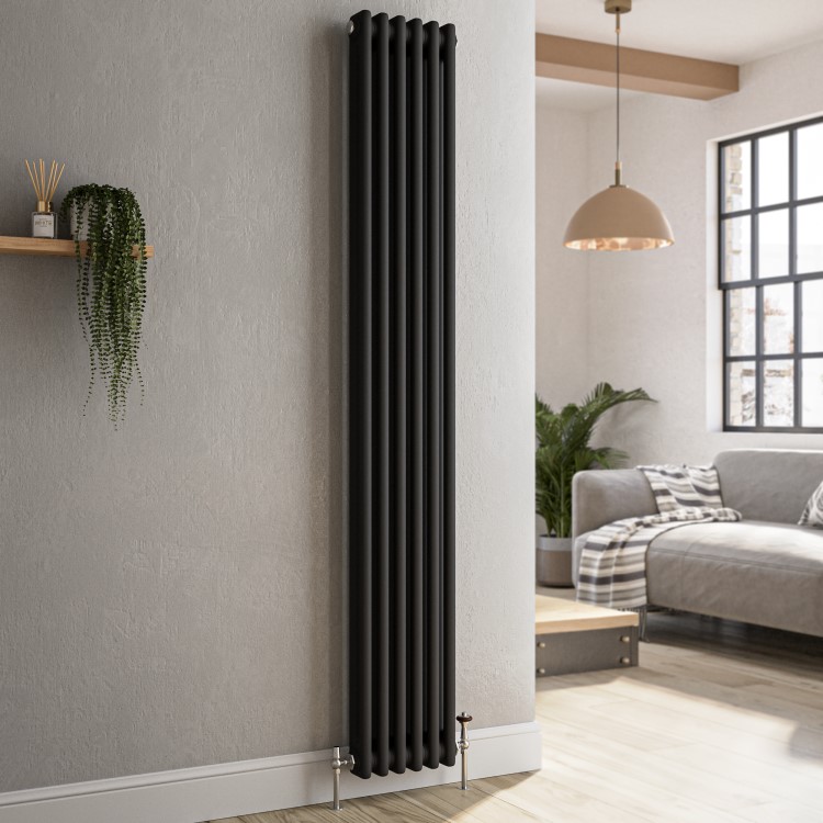 Reggio Midnight Black Vertical Double Column Traditional Radiator 1800x290mm 2639 BTU - Cast Iron Style