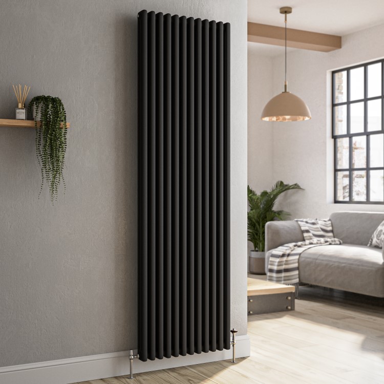 Reggio Midnight Black Vertical Triple Column Traditional Radiator 1800x560mm 6654 BTU - Cast Iron Style