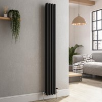 Reggio Midnight Black Vertical Triple Column Traditional Radiator 1500x200mm 1875 BTU - Cast Iron Style