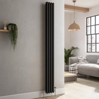 Reggio Midnight Black Vertical Triple Column Traditional Radiator 1800x200mm 2218 BTU - Cast Iron Style