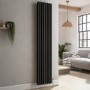 Reggio Midnight Black Vertical Triple Column Traditional Radiator 1800x380mm 4436 BTU - Cast Iron Style