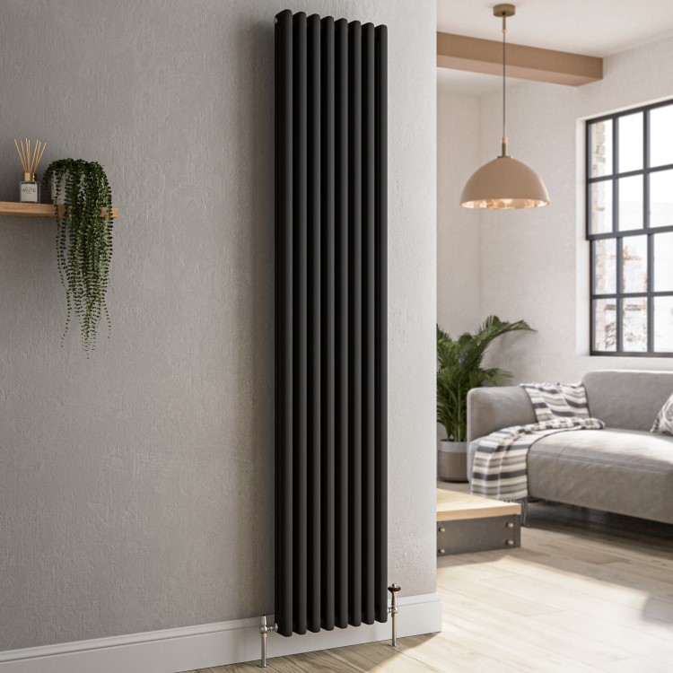 Reggio Midnight Black Vertical Triple Column Traditional Radiator 1800x380mm 4436 BTU - Cast Iron Style