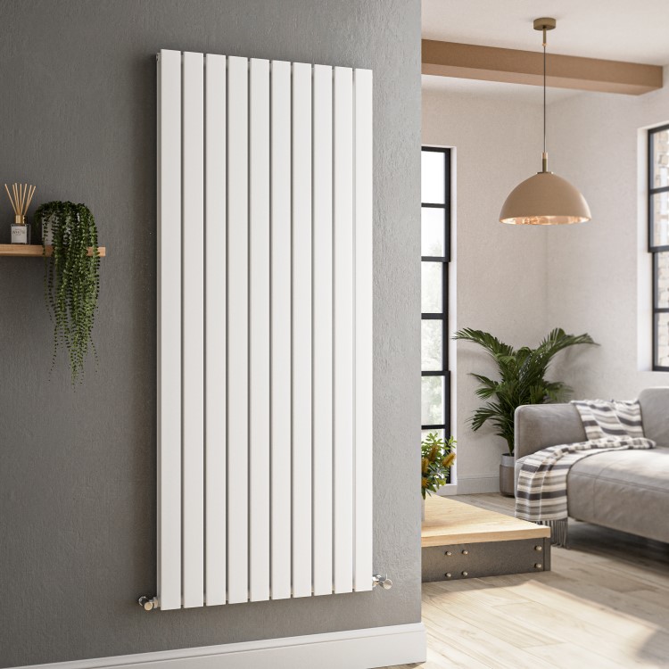 Riace White Vertical Flat Designer Radiator 1600x680mm Double Panel 6145 BTU