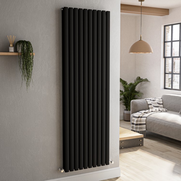 Sorrento Midnight Black Vertical Oval Designer Radiator 1800x590mm Double Panel 6229 BTU