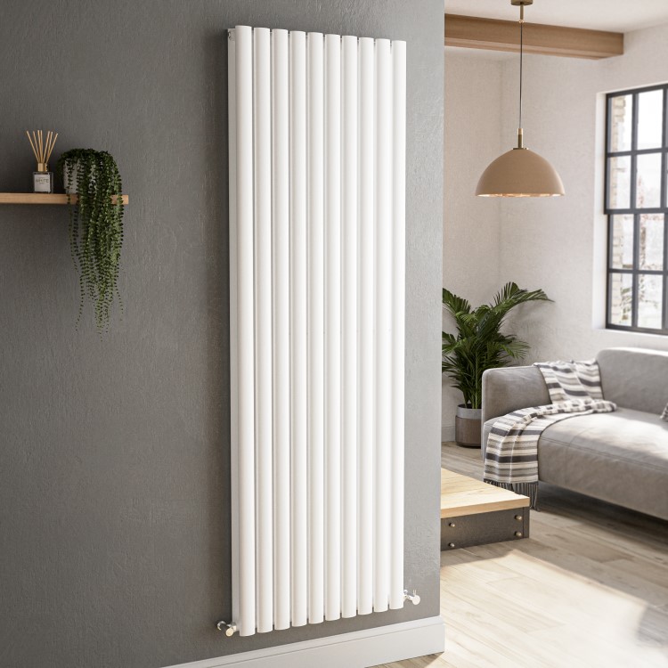 Sorrento White Vertical Oval Designer Radiator 1800x590mm Double Panel 6229 BTU