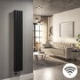 Midnight Black Electric Vertical Designer Radiator 1.2kW with Wi-Fi Thermostat - Double Panel H1600xW236mm - IPX4 Bathroom Safe