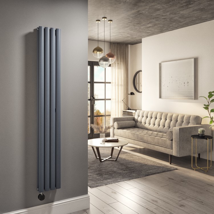 Anthracite Electric Vertical Designer Radiator 1.2kW with Wi-Fi Thermostat - Double Panel H1600xW236mm - IPX4 Bathroom Safe