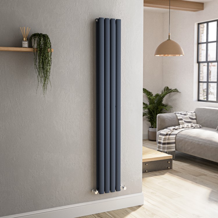 Sorrento Anthracite Vertical Oval Designer Radiator 1600x236mm Double Panel 2234 BTU