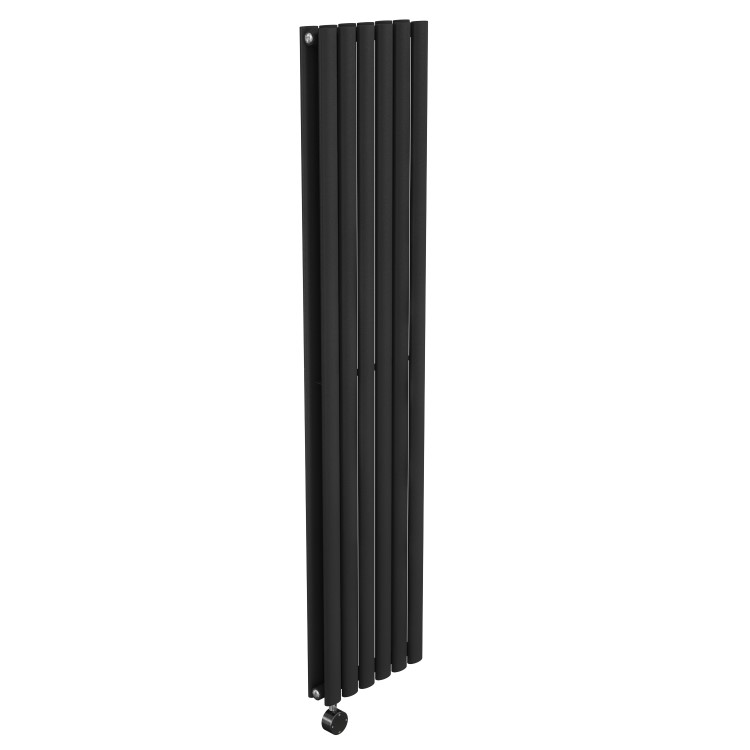 Midnight Black Electric Vertical Designer Radiator 1.2kW with Wi-Fi Thermostat - Double Panel H1600xW354mm - IPX4 Bathroom Safe