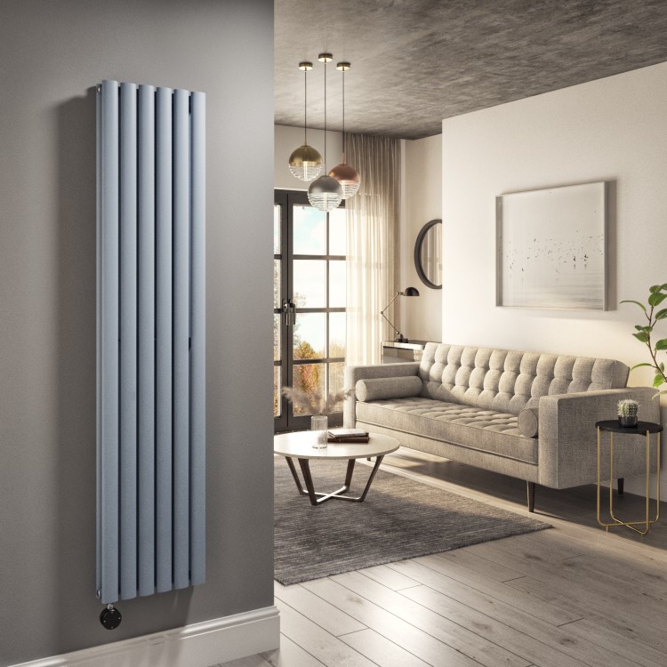 Light Grey Electric Vertical Designer Radiator 1.2kW with Wi-Fi Thermostat - Double Panel H1600xW354mm - IPX4 Bathroom Safe