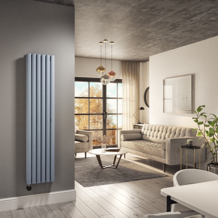 Light Grey Electric Vertical Designer Radiator 1.2kW with Wi-Fi Thermostat - Double Panel H1600xW354mm - IPX4 Bathroom Safe