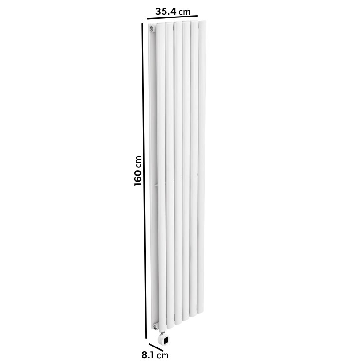 White Electric Vertical Designer Radiator 1.2kW with Wi-Fi Thermostat - Double Panel H1600xW354mm - IPX4 Bathroom Safe