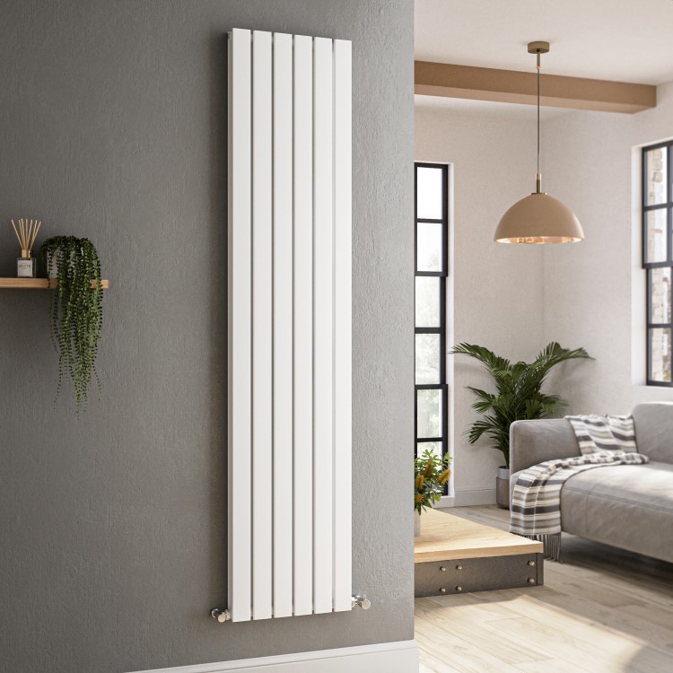 Riace White Vertical Flat Designer Radiator 1800x408mm Double Panel 4168 BTU