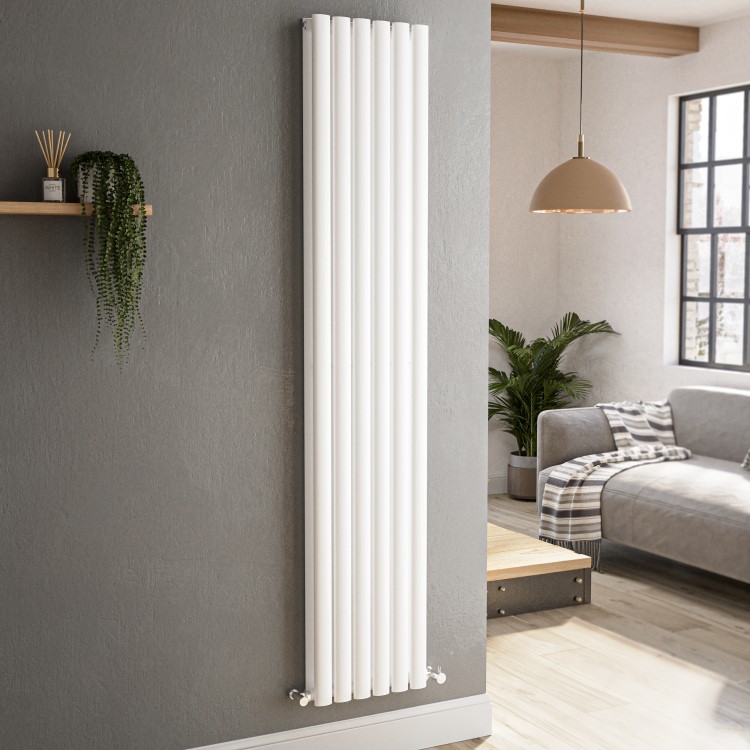 Sorrento White Vertical Oval Designer Radiator 1800x354mm Double Panel 3737 BTU