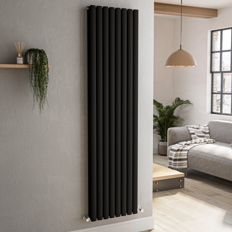 Sorrento Midnight Black Vertical Oval Designer Radiator 1800x472mm Double Panel 4983 BTU