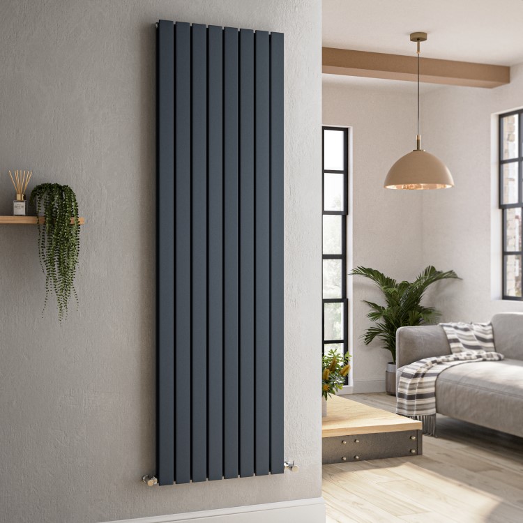 Riace Anthracite Vertical Flat Designer Radiator 1800x544mm Double Panel 5557 BTU