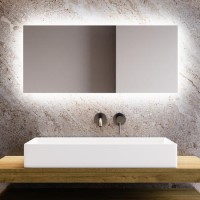 Rectangular Backlit Heated Bathroom Mirror with Lights – 900 x 420mm - Vela