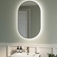 Oval Gunmetal Backlit Heated Bathroom Mirror with Lights 500 x 800mm - Venus