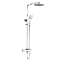 GRADE A1 - Chrome Square Thermostatic Bath Mixer Shower with Square Overhead & Hand Shower- Vira