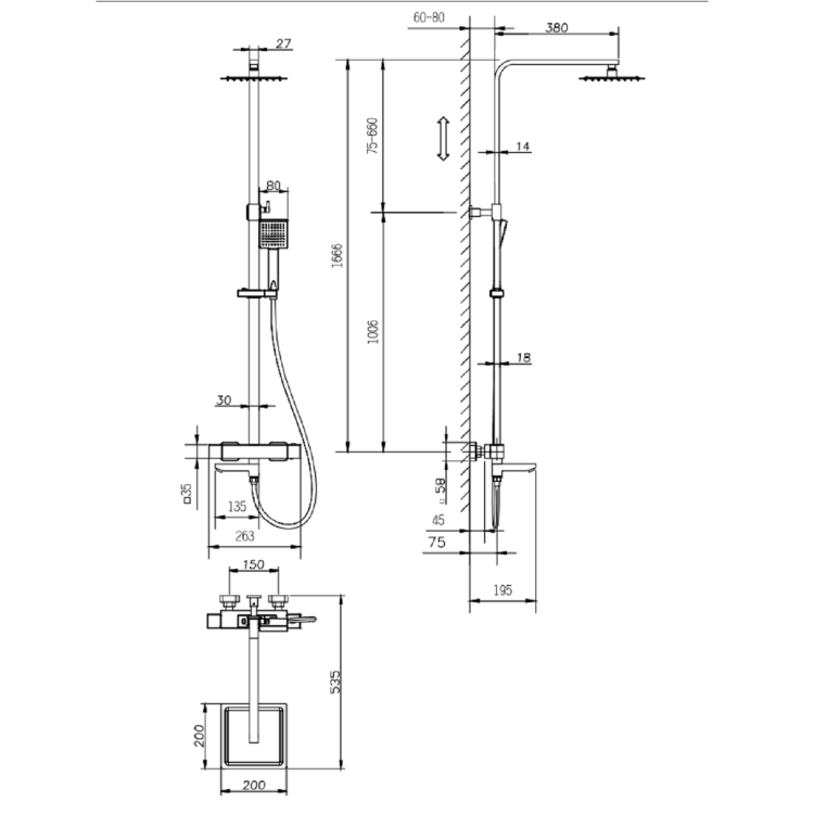 GRADE A1 - Chrome Square Thermostatic Bath Mixer Shower with Square Overhead & Hand Shower- Vira