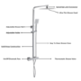 Chrome Square Thermostatic Bar Mixer Shower Set with Slide Rail Kit & Hand Shower - Vira