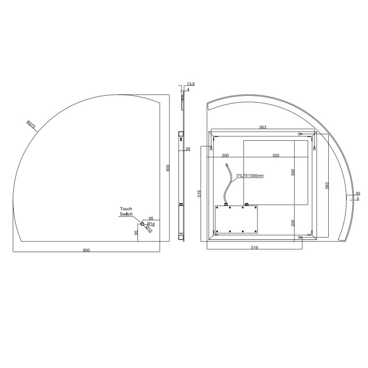 Half Circle Backlit Heated Bathroom Mirror with Lights 800mm – Virgo