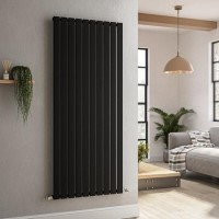 Riace Midnight Black Vertical Flat Designer Radiator 1600x680mm Single Panel 4071 BTU