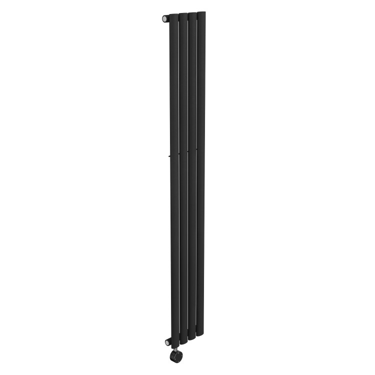 Midnight Black Electric Vertical Designer Radiator 1kW with Wi-Fi Thermostat - H1600xW236mm - IPX4 Bathroom Safe