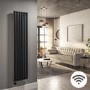 Midnight Black Electric Vertical Designer Radiator 1kW with Wi-Fi Thermostat - H1600xW354mm - IPX4 Bathroom Safe