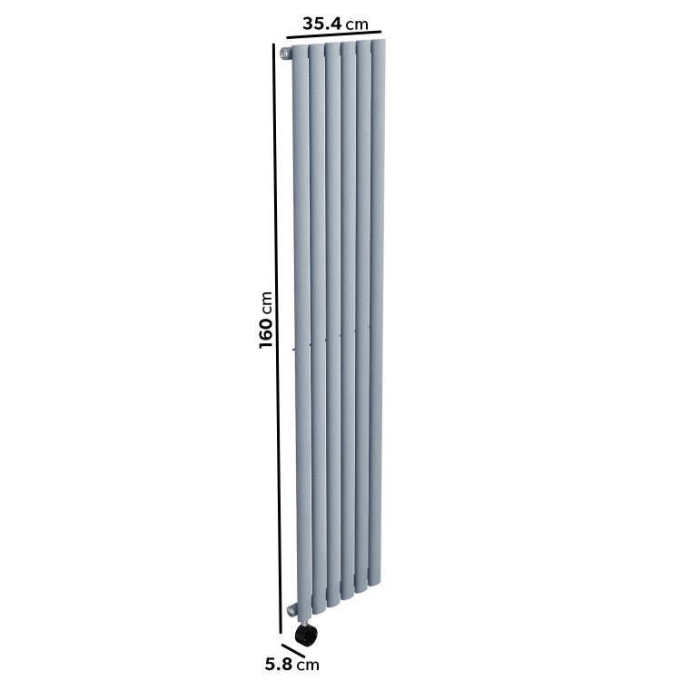 Light Grey Electric Vertical Designer Radiator 1kW with Wi-Fi Thermostat - H1600xW354mm - IPX4 Bathroom Safe