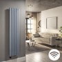 Light Grey Electric Vertical Designer Radiator 1kW with Wi-Fi Thermostat - H1600xW354mm - IPX4 Bathroom Safe