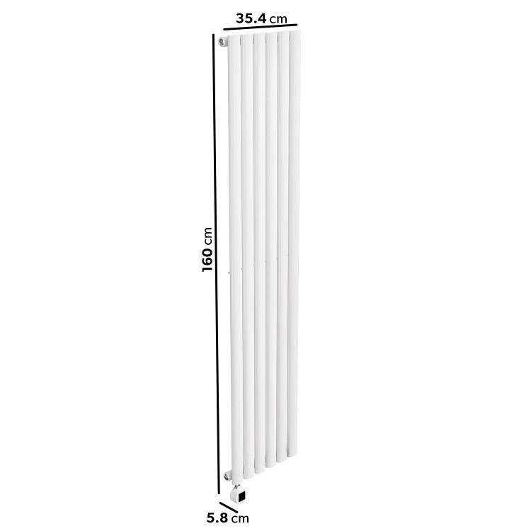 White Electric Vertical Designer Radiator 1kW with Wi-Fi Thermostat - H1600xW354mm - IPX4 Bathroom Safe