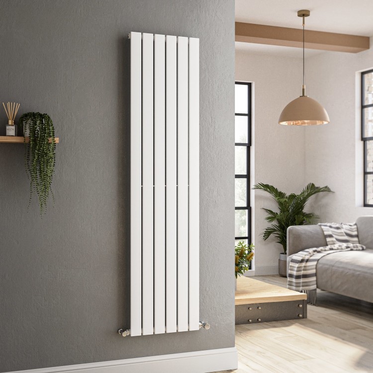 Riace White Vertical Flat Designer Radiator 1600x408mm Single Panel 2442 BTU