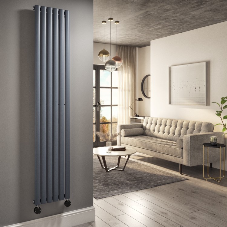 Anthracite Electric Vertical Designer Radiator 2kW with Wi-Fi Thermostat - H1800xW354mm - IPX4 Bathroom Safe