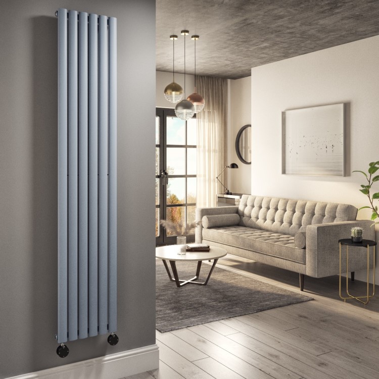 Light Grey Electric Vertical Designer Radiator 2kW with Wi-Fi Thermostat - H1800xW354mm - IPX4 Bathroom Safe