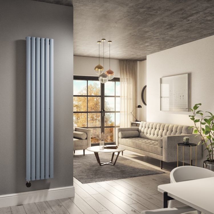 Light Grey Electric Vertical Designer Radiator 2kW with Wi-Fi Thermostat - H1800xW354mm - IPX4 Bathroom Safe