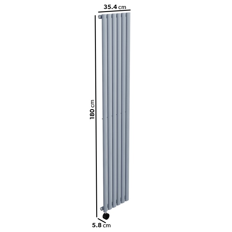 Light Grey Electric Vertical Designer Radiator 2kW with Wi-Fi Thermostat - H1800xW354mm - IPX4 Bathroom Safe