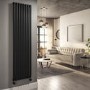 Midnight Black Electric Vertical Designer Radiator 2.4kW with Wi-Fi Thermostat - H1800xW472mm - IPX4 Bathroom Safe