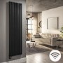 Midnight Black Electric Vertical Designer Radiator 2.4kW with Wi-Fi Thermostat - H1800xW472mm - IPX4 Bathroom Safe