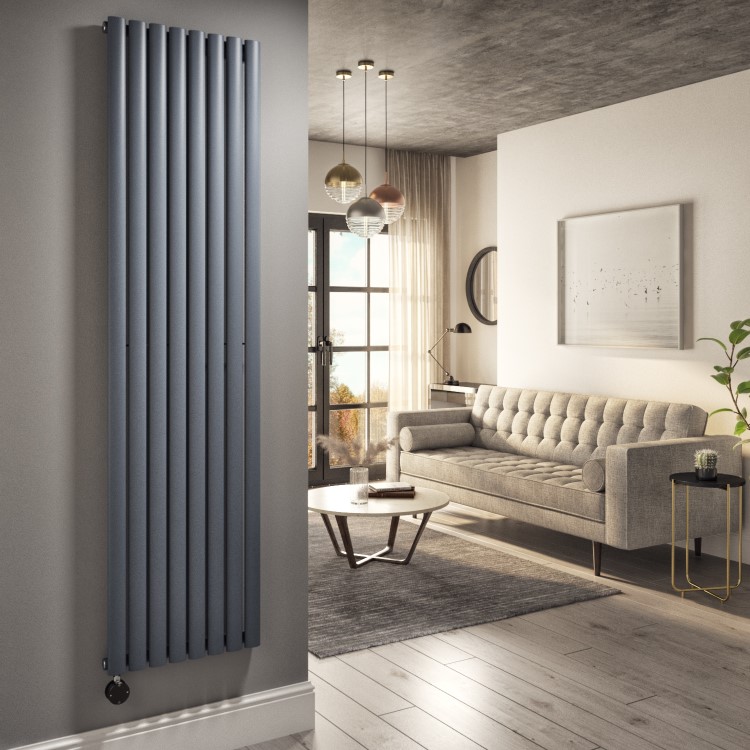 GRADE A1 - Anthracite Electric Vertical Designer Radiator 2.4kW with Wifi Thermostat - H1800xW472mm - IPX4 Bathroom Safe