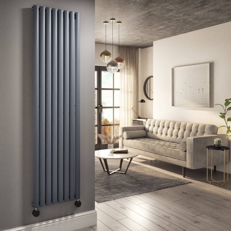 Anthracite Electric Vertical Designer Radiator 2.4kW with Wi-Fi Thermostat - H1800xW472mm - IPX4 Bathroom Safe