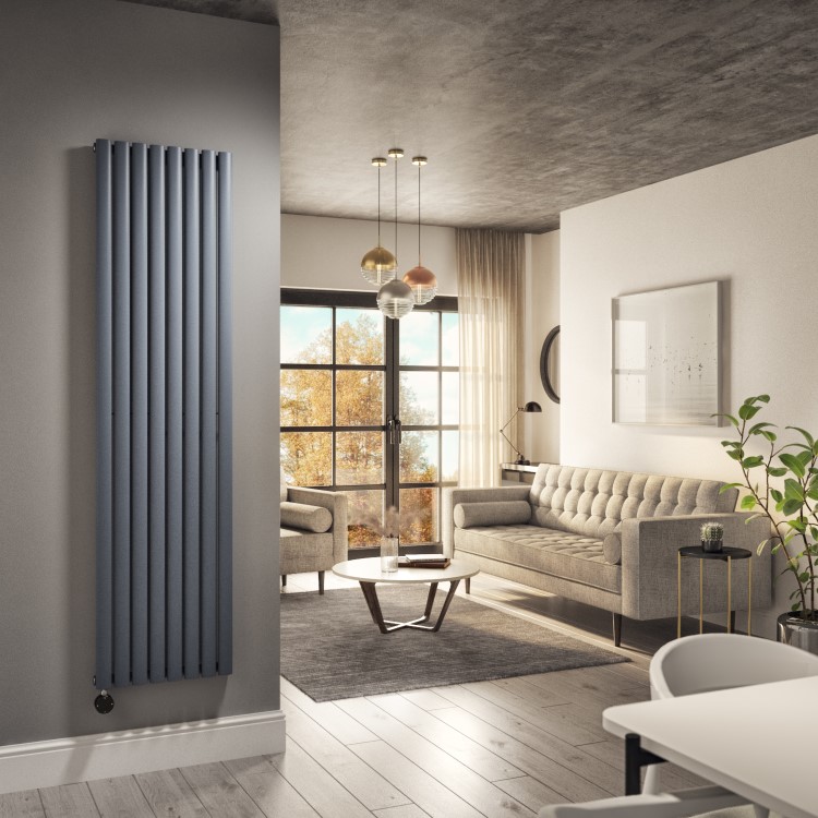 Anthracite Electric Vertical Designer Radiator 2.4kW with Wi-Fi Thermostat - H1800xW472mm - IPX4 Bathroom Safe