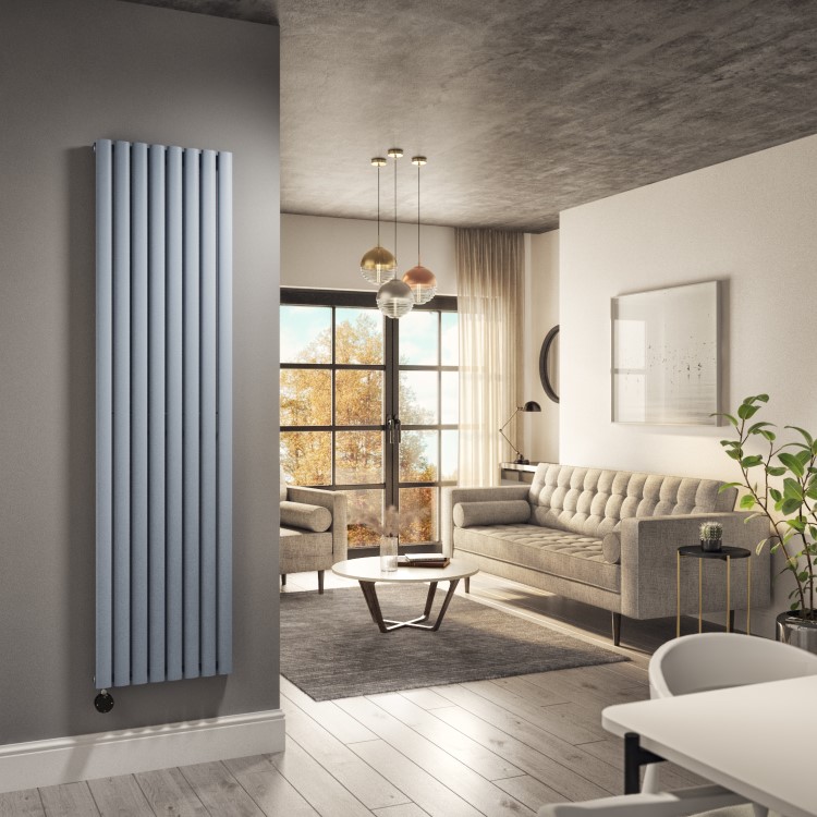 Light Grey Electric Vertical Designer Radiator 2.4kW with Wi-Fi Thermostat - H1800xW472mm - IPX4 Bathroom Safe