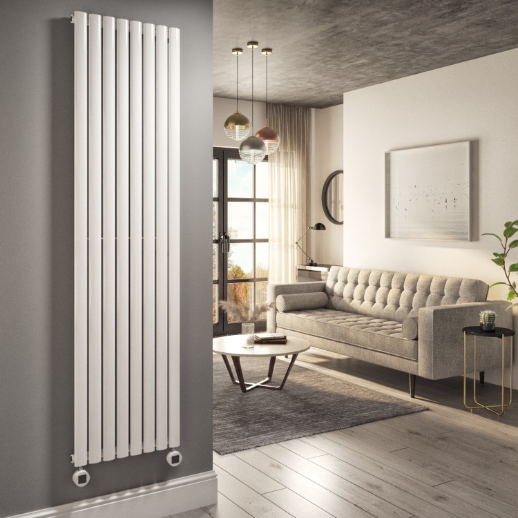 White Vertical Smart Electric Radiator with Wi-Fi Thermostat - 2.4kW - H1800xW472mm - Bathroom Safe