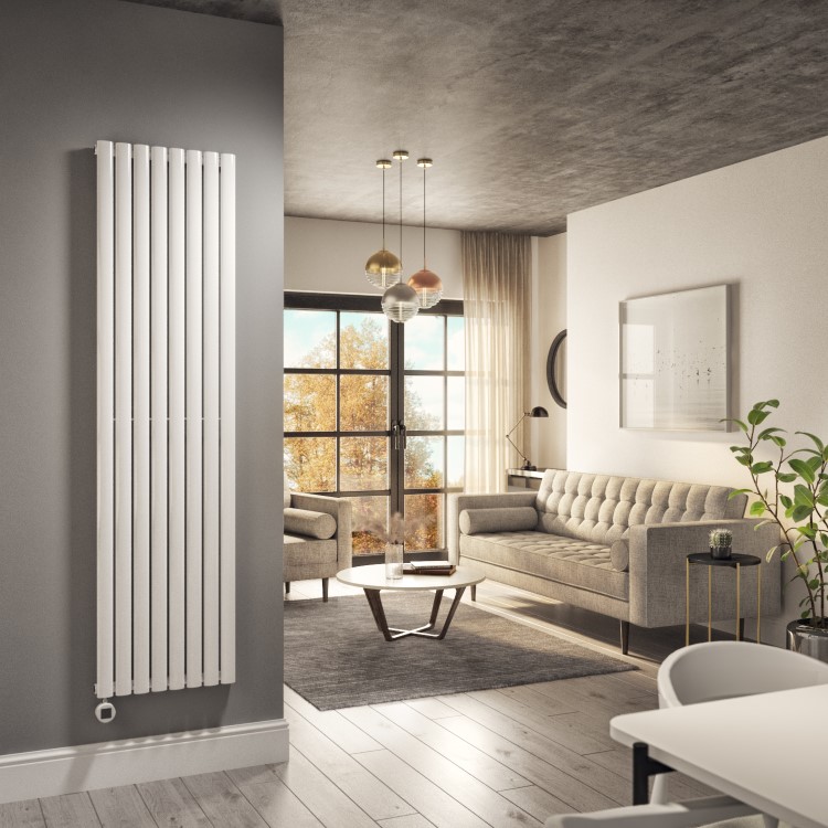 White Electric Vertical Designer Radiator 2.4kW with Wi-Fi Thermostat - H1800xW472mm - IPX4 Bathroom Safe