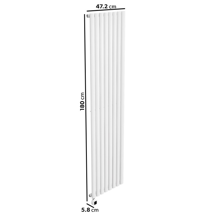 White Electric Vertical Designer Radiator 2.4kW with Wi-Fi Thermostat - H1800xW472mm - IPX4 Bathroom Safe