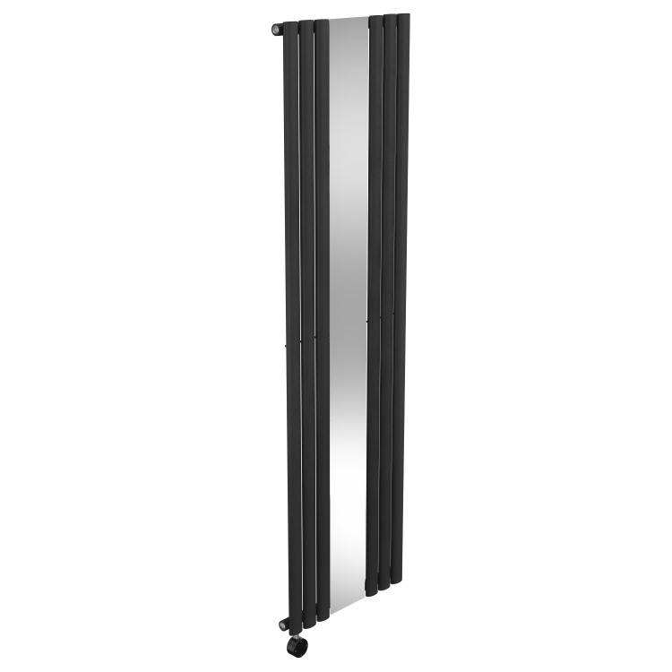 Midnight Black Vertical Smart Smart Electric Radiator with Mirror 1.2kW - H1800xW500mm - Bathroom Safe