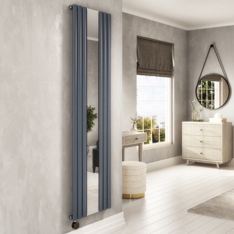 Anthracite Electric Vertical Designer Radiator 1.2kW with Mirror and Wi-Fi Thermostat - H1800xW500mm - IPX4 Bathroom Safe