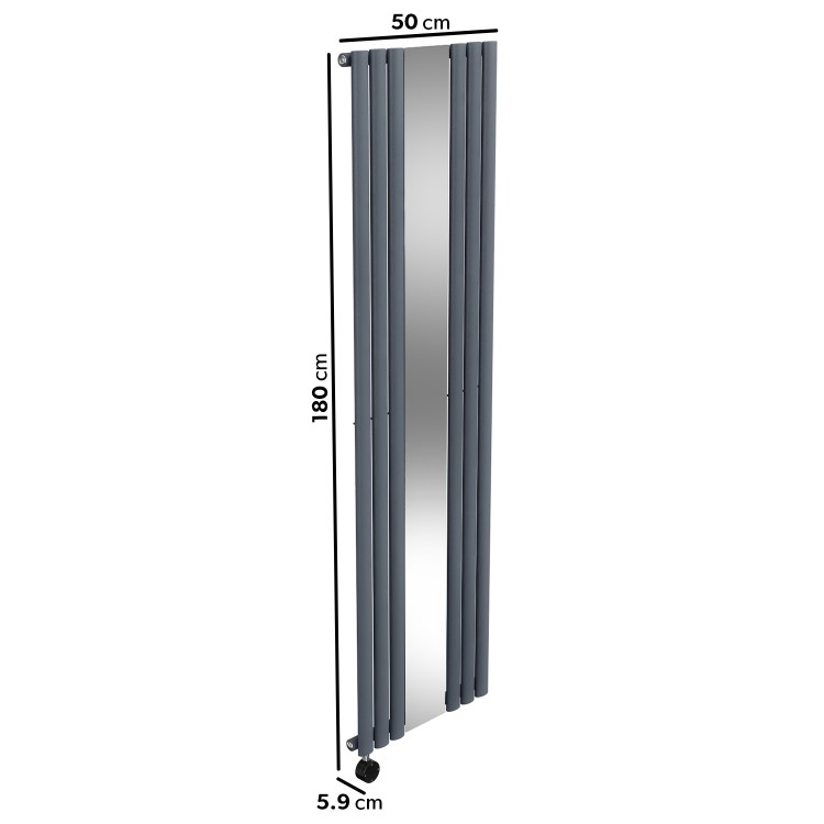 Anthracite Vertical Smart Smart Electric Radiator with Mirror 1.2kW - H1800xW500mm - Bathroom Safe