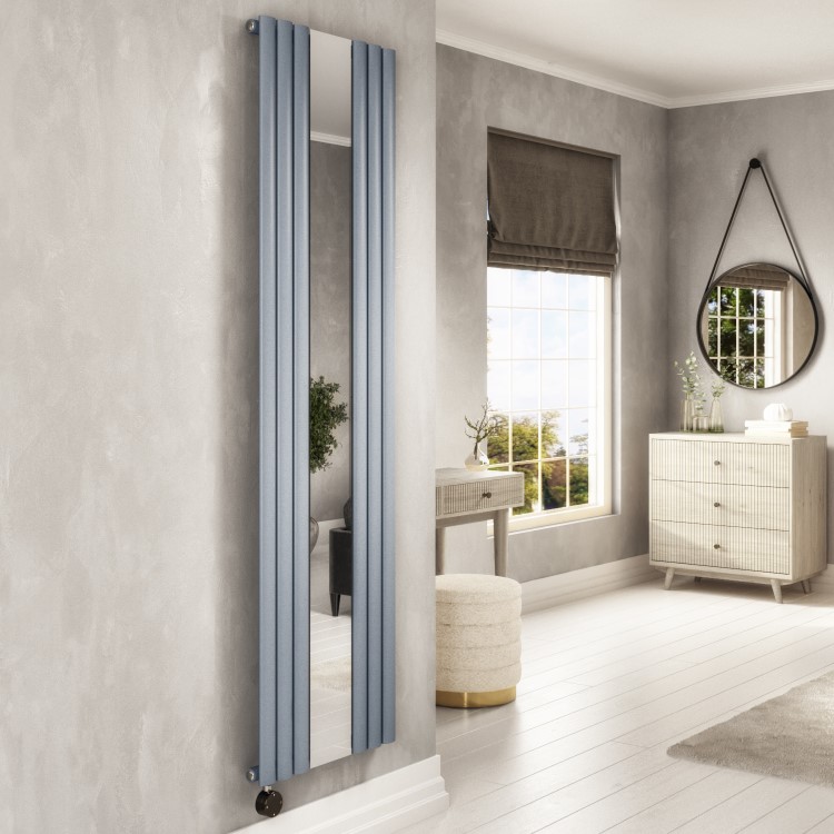 Light Grey Electric Vertical Designer Radiator 1.2kW with Mirror and Wi-Fi Thermostat - H1800xW500mm - IPX4 Bathroom Safe